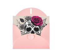 Pink WHJSHOP Sugar Horror Skull Flowers Rose Prints biglietto di auguri - Carta perlescente di fascia alta double face effetto perla Love Buckle busta di carta perlata