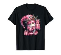 Pink Xmas GNOME with Wrapped Christmas Boxes Cute Christmas Maglietta