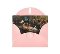 Pink YYHWHJDE - Biglietto d'auguri con immagine di anatra reale 15,2 x 10,2 cm, con effetto perlato su entrambi i lati e inchiostro ecologico