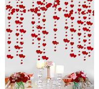 pinkblume Ghirlanda a forma di cuore rosso da 15 m con glitter metallizzati da appendere, striscione per anniversario, festa della mamma, San Valentino, fidanzamento, matrimonio, addio al nubilato,