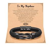PINKDODO Braccialetto da uomo in pelle con scritta in lingua inglese "To My Son Grandson Nephew Man Boyfriend Brother Dad" per compleanno, San Valentino, Natale, 8.5 inches, Pelle, Nessuna pietra
