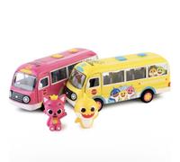 Pinkfong Pink Bus + Baby Shark Yellow Bus Set Figura Giocattolo Metallo Dieca...