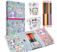 Pinkgarden Kit libro da colorare Panda per ragazze con 60 pagine da colorare e 16 matite colorate per disegnare, dipingere, regalo di compleanno per ragazze, ragazzi, bambini dai 3 ai 12 anni