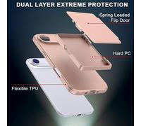 (PinkGold) Compatible For iPhone Air Case with Card Holder / Mirror / Kickstand TPU + PC Phone Back Cover