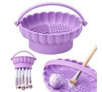 Pinkiou Detergente per pennelli da trucco, tappetino in silicone 3 in 1 per pulire pennelli, spugne e blender, supporto per asciugatura da appendere e organizer da toeletta, viola