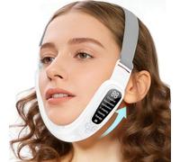 Pinkiou Massaggiatore Viso Lifting con microcorrente, maschera ergonomica V-Line per la cura del contorno del viso, 6 modalità e 15 livelli di intensità per la zona del mento e della mascella