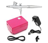 Pinkiou - Set per trucco aerografo, kit per pittura viso, con mini compressore da 0,4 mm, ago e ugello, SP16 (rosso)