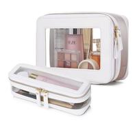 Pinkmik Beauty case trasparente con borsa per pennelli da viaggio borsa cosmetica portatile borsa da toilette da viaggio essenziale per le donne, bianco, M+SLIM-1, Set trucco da viaggio