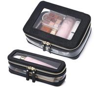 Pinkmik Beauty case trasparente con borsa per pennelli da viaggio borsa cosmetica portatile borsa da toilette da viaggio essenziale per le donne, nero, M+SLIM-1, Set trucco da viaggio