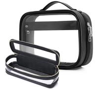 Pinkmik Beauty case trasparente con borsa per pennelli da viaggio borsa cosmetica portatile borsa da toilette da viaggio essenziale per le donne, nero, M+SLIM-2, Beauty case da viaggio per le donne