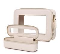 Pinkmik Beauty case trasparente con borsa per pennelli da viaggio borsa cosmetica portatile borsa da toilette da viaggio essenziale per le donne, Beige, M+SLIM, Set trucco da viaggio