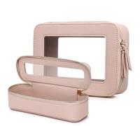 Pinkmik Beauty case trasparente con borsa per pennelli da viaggio borsa cosmetica portatile borsa da toilette da viaggio essenziale per le donne, Rosa, M+SLIM, Set trucco da viaggio