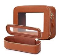 Pinkmik Beauty case trasparente con borsa per pennelli da viaggio borsa cosmetica portatile borsa da toilette da viaggio essenziale per le donne, X/Marrone, M+SLIM, Set trucco da viaggio