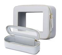 Pinkmik Beauty case trasparente con borsa per pennelli da viaggio borsa cosmetica portatile borsa da toilette da viaggio essenziale per le donne, Grigio, M+SLIM, Set trucco da viaggio
