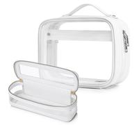 Pinkmik Beauty case trasparente con borsa per pennelli da viaggio borsa cosmetica portatile borsa da toilette da viaggio essenziale per le donne, bianco, M+SLIM-2, Beauty case da viaggio per le donne