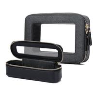 Pinkmik Beauty case trasparente con borsa per pennelli da viaggio borsa cosmetica portatile borsa da toilette da viaggio essenziale per le donne, nero, M+SLIM, Set trucco da viaggio