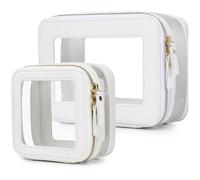 Pinkmik Beauty case trasparente con cerniera, impermeabile, set da viaggio per cosmetici e articoli da toeletta, organizer da donna e accessori per auto, bianco, M+MINI, Set trucco da viaggio