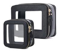 Pinkmik Beauty case trasparente con cerniera, impermeabile, set da viaggio per cosmetici e articoli da toeletta, organizer da donna e accessori per auto, nero, M+MINI, Set trucco da viaggio