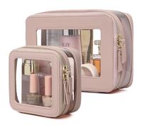 Pinkmik Beauty case trasparente con cerniera, impermeabile, set da viaggio per cosmetici e articoli da toeletta, organizer da donna e accessori per auto, Rosa, M+MINI, Set trucco da viaggio