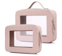 Pinkmik Beauty case trasparente da donna, impermeabile, da viaggio, per cosmetici e articoli da toeletta, portatile, borsa trasparente per auto, con cerniera (rosa, M + L)