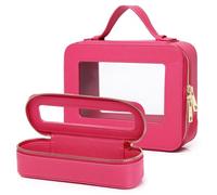 Pinkmik Beauty case trasparente da viaggio con borsa per pennelli, borsa per cosmetici portatile, borsa da toilette trasparente, organizer per cosmetici (X/Fuxia, L + sottile)