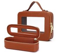 Pinkmik Beauty case trasparente da viaggio con borsa per pennelli, borsa per cosmetici portatile, borsa da toilette trasparente, organizer per cosmetici da donna (G/marrone, L + sottile)