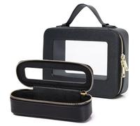 Pinkmik Beauty case trasparente da viaggio con borsa per pennelli, borsa per cosmetici portatile, borsa da toilette trasparente, organizer per cosmetici da donna (nero, L + sottile)