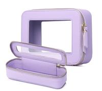 Pinkmik Beauty case trasparente da viaggio con custodia per pennelli da toeletta approvato TSA, organizer per cosmetici impermeabile con cerniera, essenziale per auto per donne, X/Viola, M+SLIM, Set