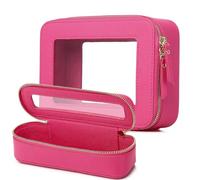 Pinkmik Beauty case trasparente da viaggio con custodia per pennelli da toeletta approvato TSA, organizer per cosmetici impermeabile con cerniera, essenziale per auto per donne, X/Fuxia, M+SLIM, Set