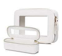 Pinkmik Beauty case trasparente da viaggio con custodia per pennelli da toeletta approvato TSA, organizer per cosmetici impermeabile con cerniera, essenziale per auto per donne, bianco, M+SLIM, Set