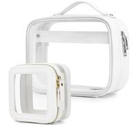 Pinkmik Borsa da toilette trasparente da viaggio approvata TSA grande custodia trasparente per cosmetici da viaggio borsa per il trucco Set con cerniera per le donne, Y/Bianco, M+MINI, Set trucco da