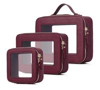 Pinkmik Borsa per il trucco trasparente custodia da viaggio impermeabile per cosmetici e articoli da toeletta borsa da donna organizer e borsa trasparente per auto con cerniera, X/Borgogna, L+M+MINI,