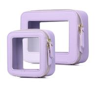 Pinkmik Borsa per il trucco trasparente custodia da viaggio impermeabile per cosmetici e articoli da toeletta borsa da donna organizer e borsa trasparente per auto con cerniera, X/Viola, M+MINI, Set