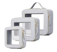 Pinkmik Borsa per il trucco trasparente custodia da viaggio impermeabile per cosmetici e articoli da toeletta borsa da donna organizer e borsa trasparente per auto con cerniera, Grigio, L+M+MINI, Set