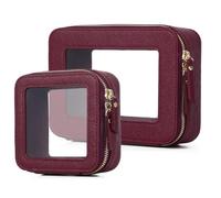Pinkmik Borsa per il trucco trasparente custodia da viaggio impermeabile per cosmetici e articoli da toeletta borsa da donna organizer e borsa trasparente per auto con cerniera, X/Borgogna, M+MINI,