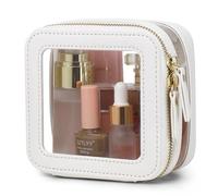 Pinkmik Borsa per pennelli da trucco, sottile, trasparente, da viaggio, con cerniera, piccola borsa per il trucco Beatuy, organizer da donna, bianco, MINI-2, Piccola borsa per il trucco