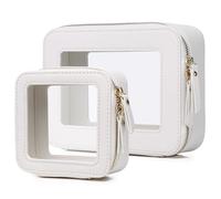 Pinkmik Borsa trasparente per il trucco custodia da viaggio trasparente per cosmetici e articoli da toeletta Borsa da donna trasparente con cerniera, F/Bianco, M+MINI, Beauty case trasparente
