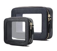 Pinkmik Borsa trasparente per il trucco custodia da viaggio trasparente per cosmetici e articoli da toeletta Borsa da donna trasparente con cerniera, F/Nero, M+MINI, Beauty case trasparente