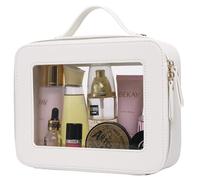 Pinkmik Borsa trasparente per il trucco da donna, impermeabile, da viaggio, per cosmetici e articoli da toeletta, borsa portatile per il trucco, borsa trasparente per auto con cerniera (bianco, L)