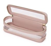 Pinkmik Borsa trasparente per pennelli da trucco portatile da viaggio per cosmetici e articoli da toeletta piccola borsa per trucco con cerniera organizer per donne, E/Rosa, Slim, Borsa trasparente