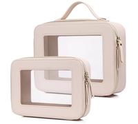 Pinkmik Clear Makeup Bag Transparent Travel Case for Cosmetics and Toiletries Women's Brush Bag and Clear Car Bag with Zipper (R/Beige, M+L)
