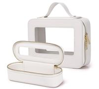 Pinkmik Clear Makeup Bag Transparent Travel Case for Cosmetics and Toiletries Women's Brush Bag and Clear Car Bag with Zipper (G/White, L+Slim)