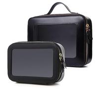 Pinkmik Clear Makeup Bag Transparent Travel Case for Cosmetics and Toiletries Women's Brush Bag and Clear Car Bag with Zipper (N/Black, M+L)