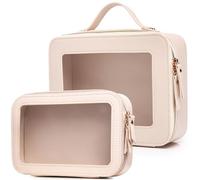 Pinkmik Clear Makeup Bag Transparent Travel Case for Cosmetics and Toiletries Women's Brush Bag and Clear Car Bag with Zipper (N/Beige, M+L)