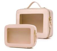 Pinkmik Clear Makeup Bag Transparent Travel Case for Cosmetics and Toiletries Women's Brush Bag and Clear Car Bag with Zipper (N/Pink, M+L)