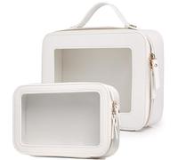 Pinkmik Clear Makeup Bag Transparent Travel Case for Cosmetics and Toiletries Women's Brush Bag and Clear Car Bag with Zipper (N/White, M+L)