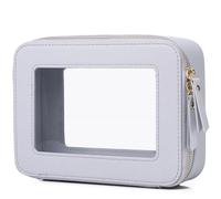 Pinkmik Clear Makeup Bag Travel Case Portable transparent Cosmetic Bag Case Clear Travel Toiletry Makeup Bag for Car with Zipper for Women (P/Gray, M)