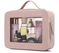 Pinkmik Clear Makeup Bag Travel Case Portable transparent Cosmetic Bag Case Clear Travel Toiletry Makeup Bag for Car with Zipper for Women (Q/Pink, L)