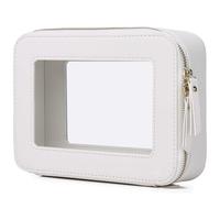 Pinkmik Clear Makeup Bag Travel Case Portable transparent Cosmetic Bag Case Clear Travel Toiletry Makeup Bag for Car with Zipper for Women (P/White, M)