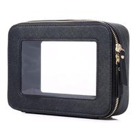 Pinkmik Clear Makeup Bag Travel Case Portable transparent Cosmetic Bag Case Clear Travel Toiletry Makeup Bag for Car with Zipper for Women (P/Black, M)